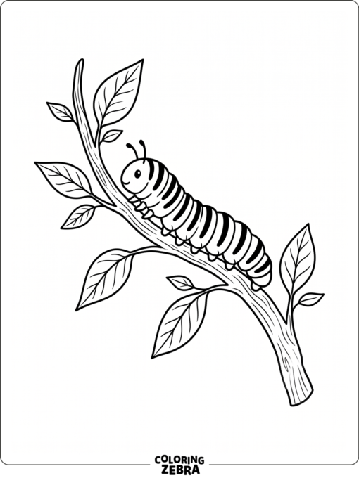 A striped caterpillar resting on a twig