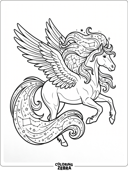 A celestial pegasus with stars around its mane