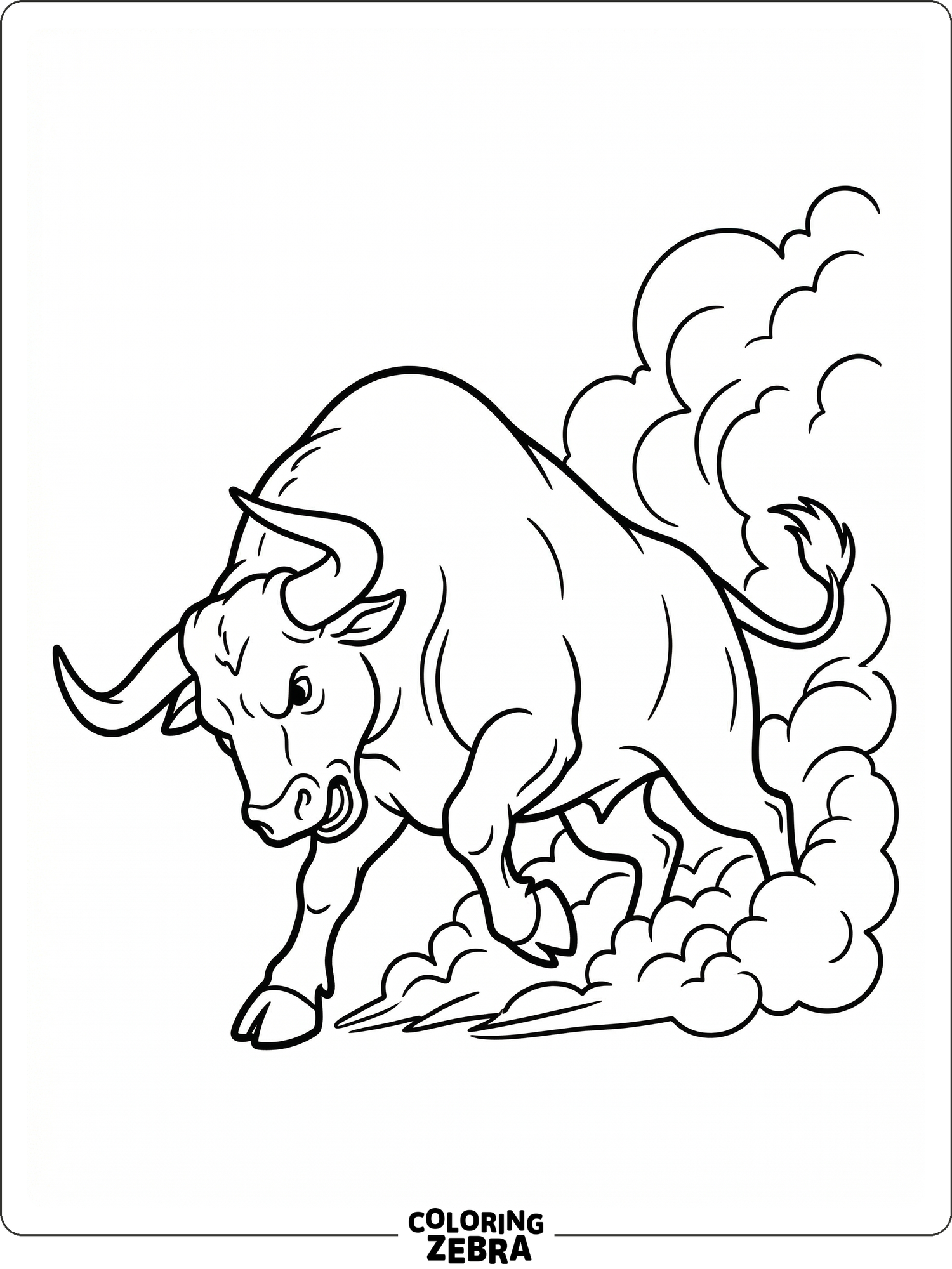 A charging bull with lowered horns and dust
