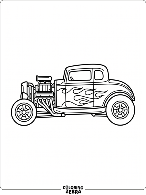 A Chevrolet hot rod with an exposed engine
