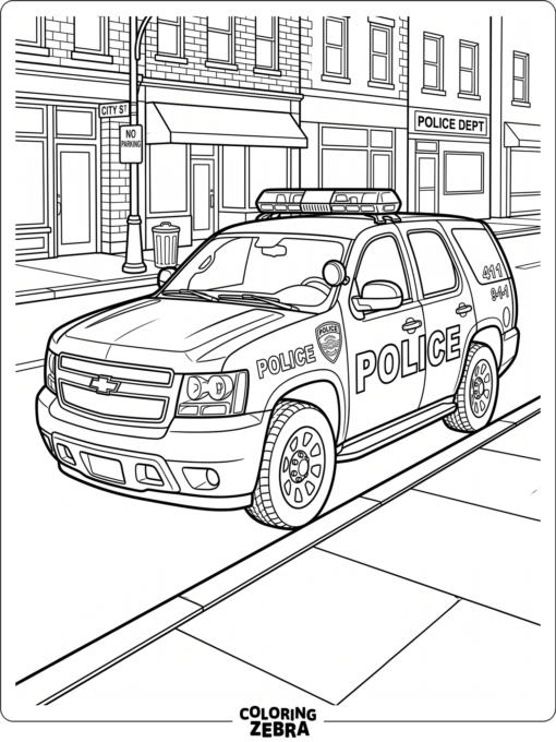 A Chevrolet police car parked by the curb