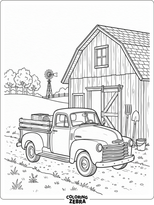A Chevy farm truck near a barn