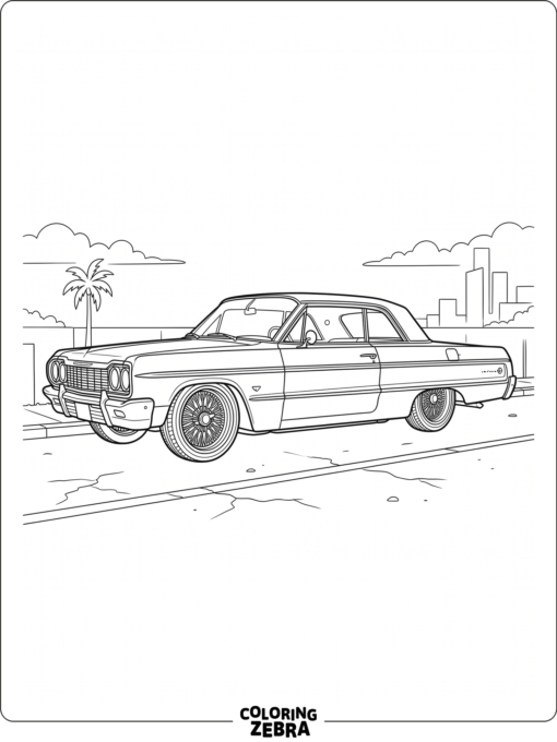 A Chevy Impala lowrider with long body and spoke wheels