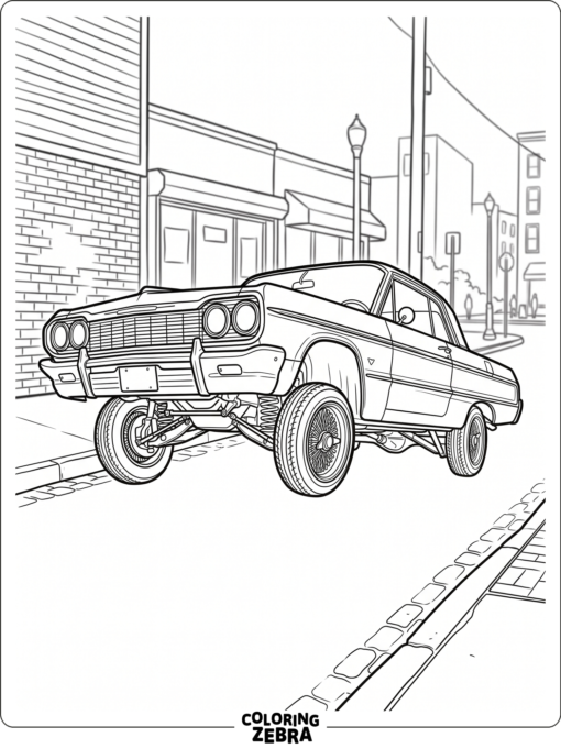 A Chevy lowrider with raised front end