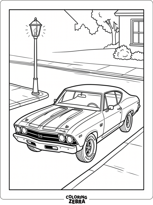 A Chevy muscle car with a striped hood
