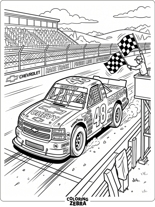 A Chevy race truck on a track