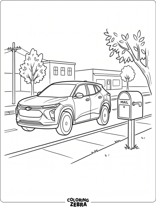 A Chevy Trax driving past a mailbox