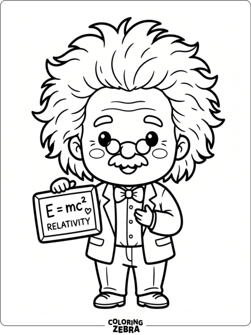 Un Einstein en versión chibi con una pizarrita
