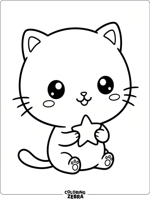 A chibi cat with a big head holds a star