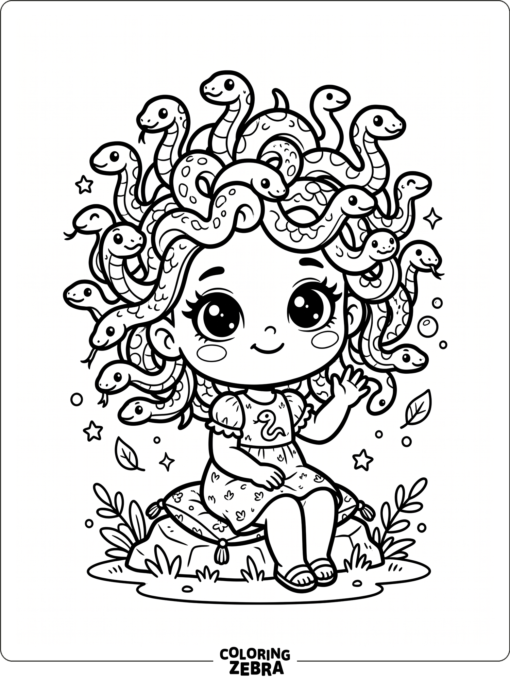 A chibi Medusa with big eyes and snake hair