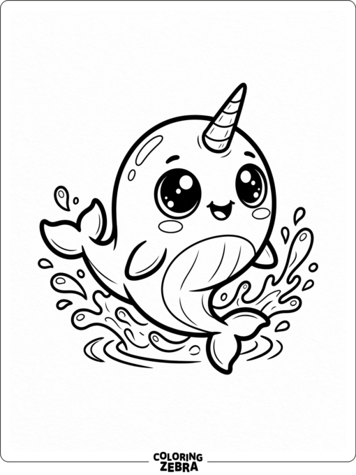 A chibi narwhal with big eyes and a splash