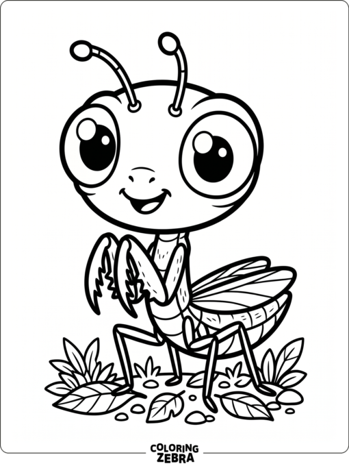 A chibi praying mantis with a big head