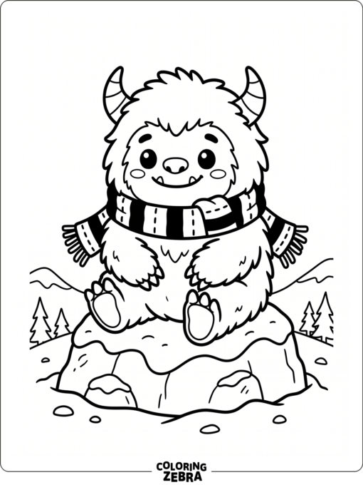 A cute chibi yeti sitting on a snowy rock