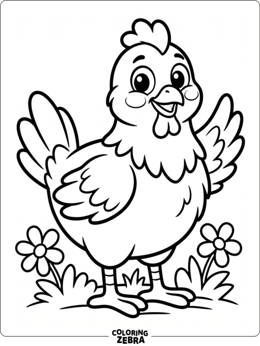 A happy chicken with big eyes and a friendly pose