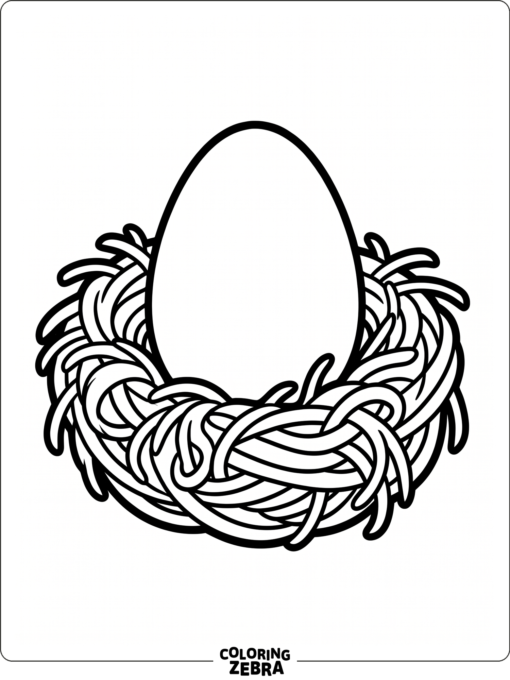 A chicken egg resting in a straw nest