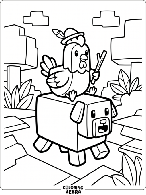 A Minecraft chicken rider in a blocky game scene