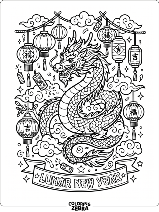 A dragon with lanterns for Lunar New Year