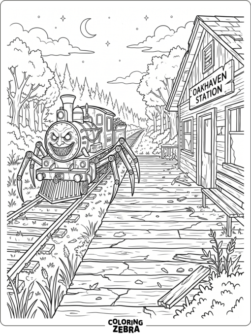 Spider train at an abandoned train station