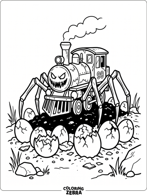 Spider train near cracked monster eggs