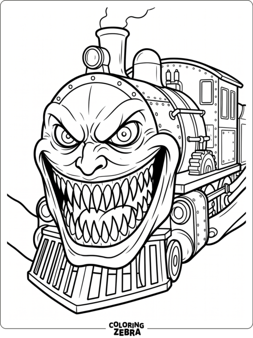 Spooky train face with a wide grin and sharp eyes