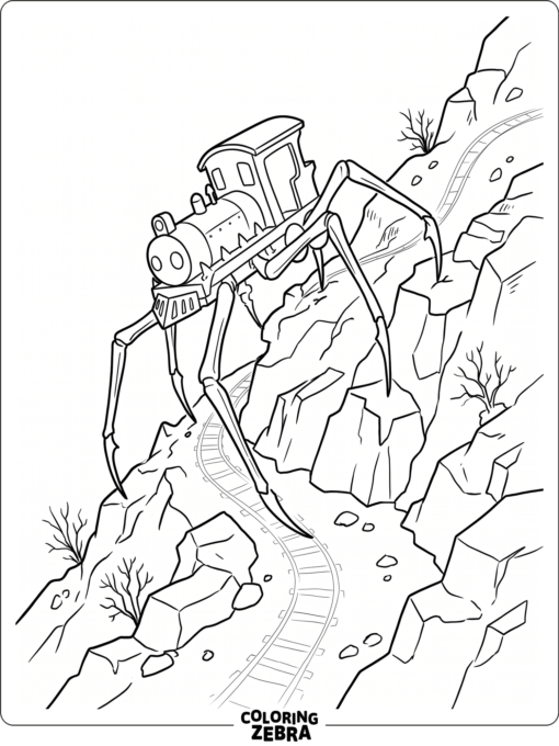 Spider train climbing a rocky slope