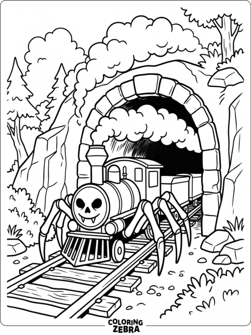 Spider train entering a dark tunnel