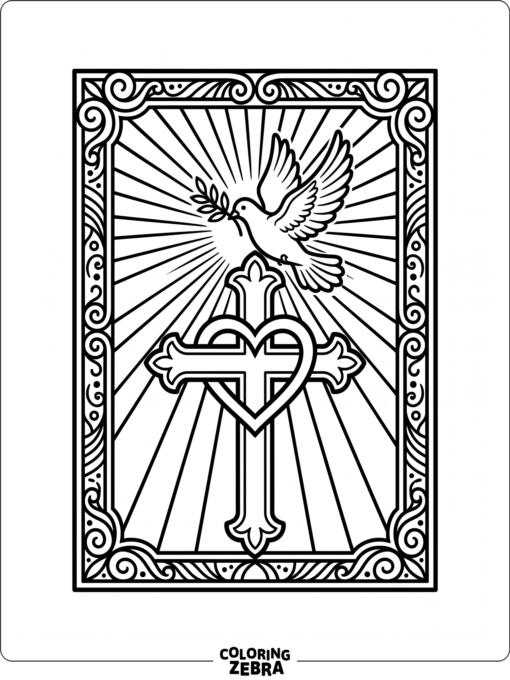 Cross, heart, and dove in a simple frame