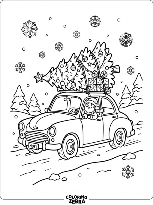 A car with a Christmas tree and a gift box