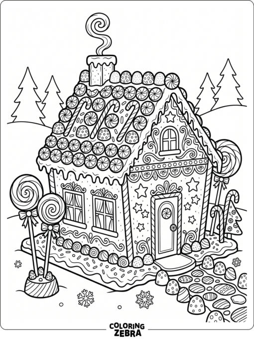 Ett pepparkakshus med tak av godis och glasyrkanter