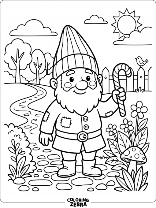 En julnisse som håller i en polkagris