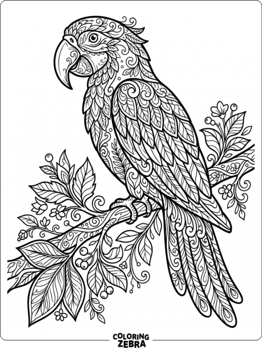 A parrot with decorative mandala patterns