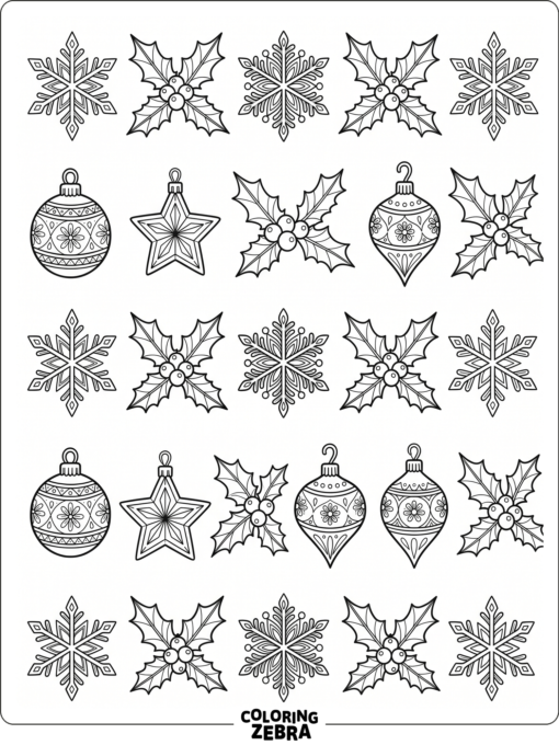 Julsida med snöflingor och julpynt