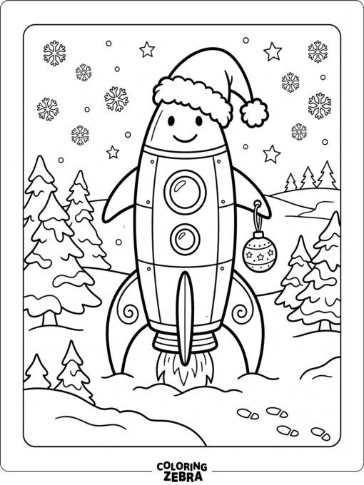 Rocket with a Santa hat and ornament