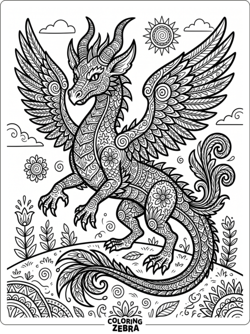 A fantasy alebrije with wings and horns