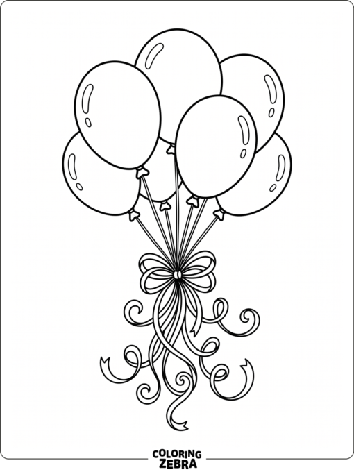 Festive balloons tied together with ribbons