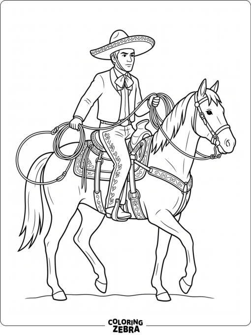 Charro rider on horseback with a lasso