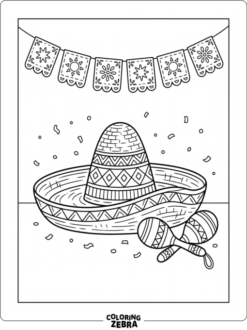 Simple Cinco de Mayo scene with a sombrero and maracas