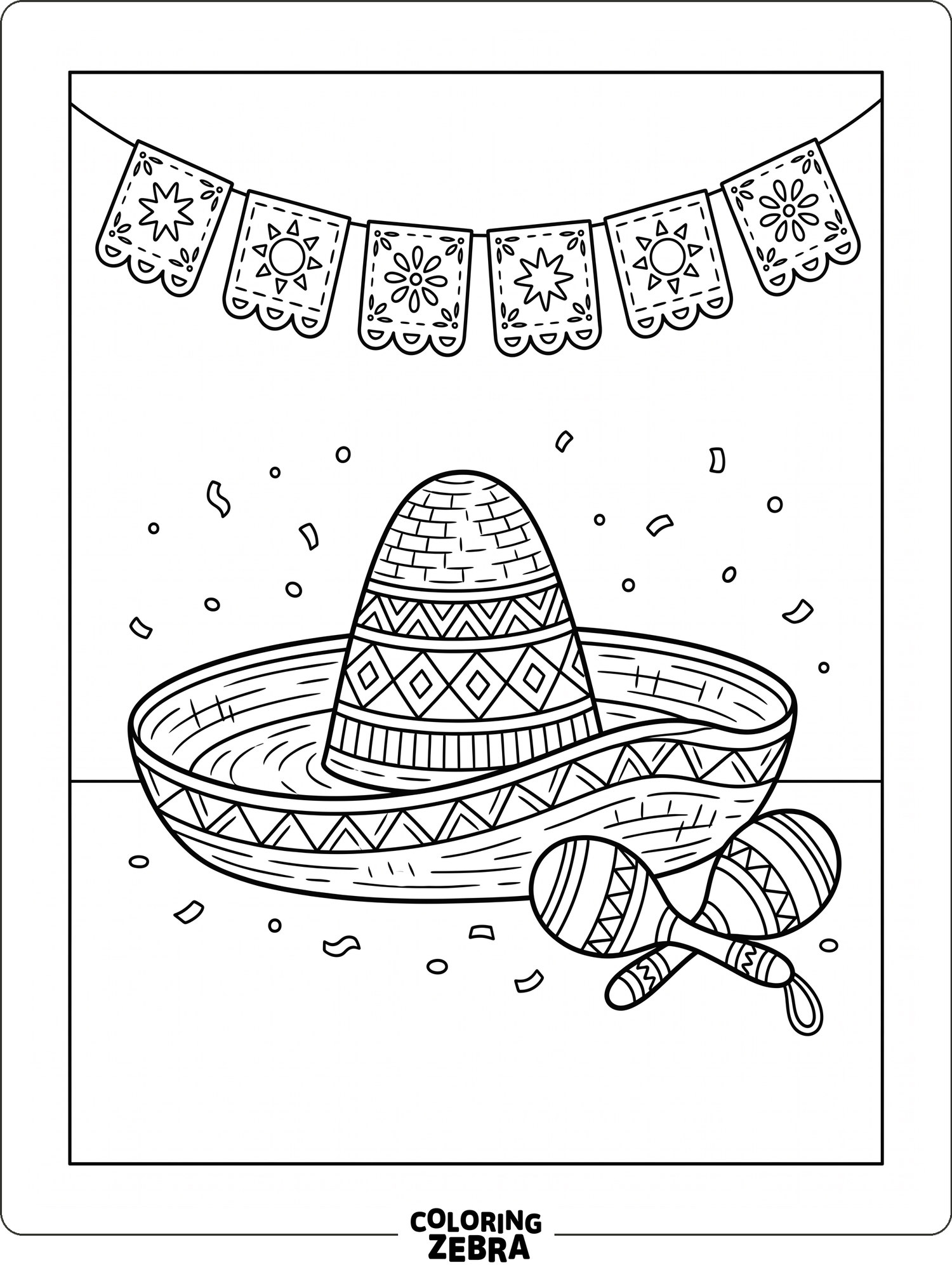 Simple Cinco de Mayo scene with a sombrero and maracas