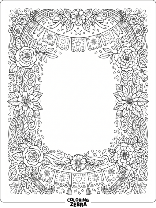 Detailed Cinco de Mayo border with flowers and banners