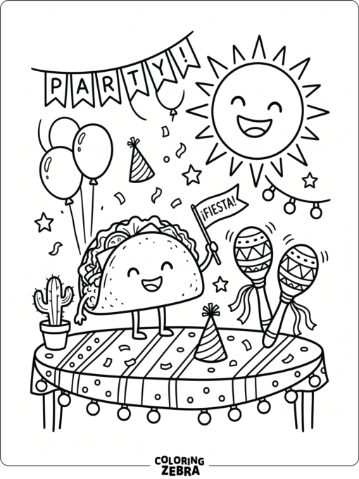Kindergarten Cinco de Mayo page with a taco and maracas