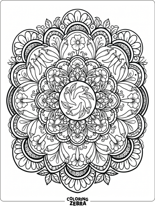 A mandala with peppers and flowers