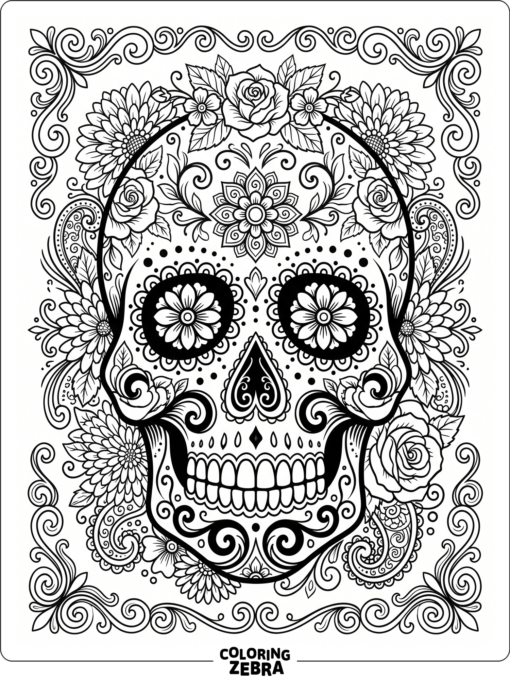 Cinco de Mayo sugar skull with flowers and swirls