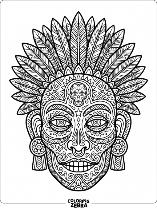 A traditional Mexican mask with feathers
