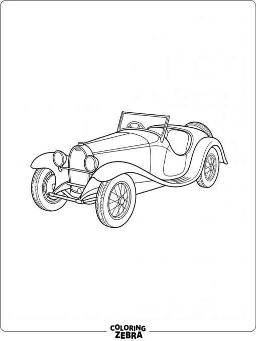 A classic Bugatti roadster with a long hood