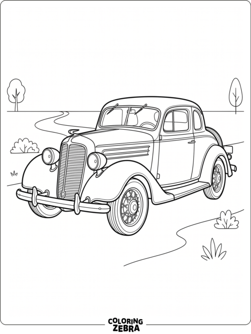 A vintage car with rounded fenders and chrome trim