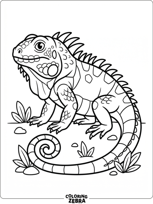 A clean iguana outline with a curled tail and open spaces