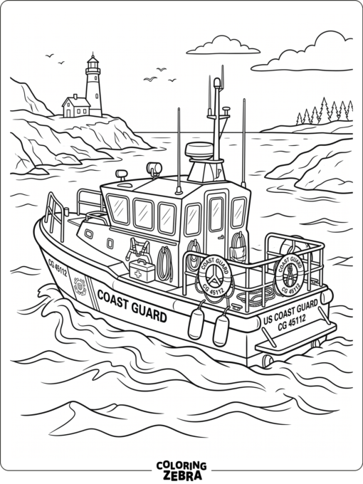 A rescue boat with a lifesaver ring