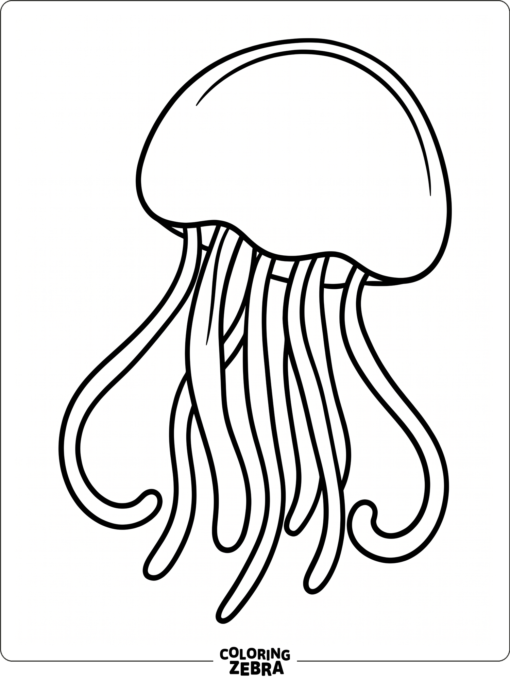 A simple jellyfish outline with long tentacles