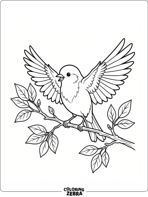 A small bird perched on a twig with open wings