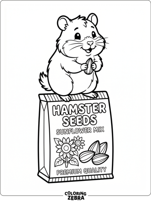 A hamster standing on a seed packet